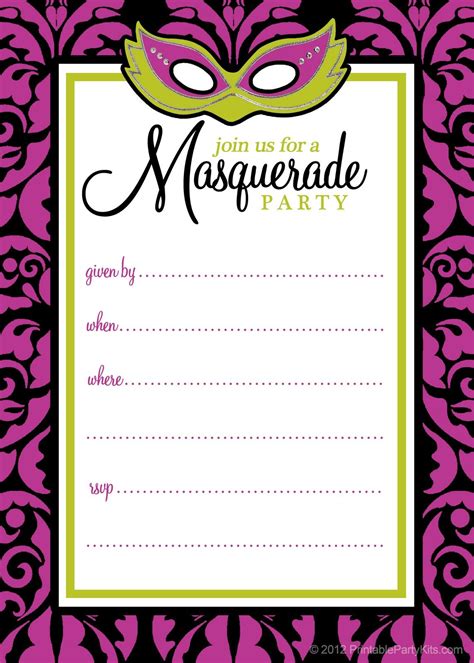 Free Printable Party Invitations: Masquerade or Mardi Gras Party Invitations