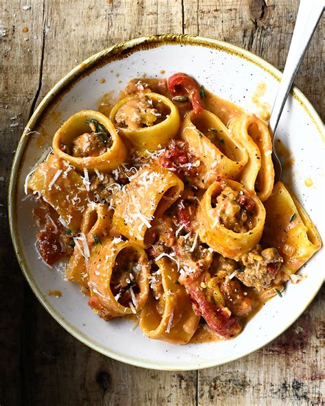 Creamy Beef Bolognese with Roasted Peppers - Serving Dumplings