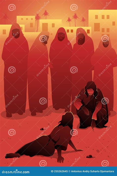 Jesus Writing in the Sand stock vector. Illustration of faith - 255262645