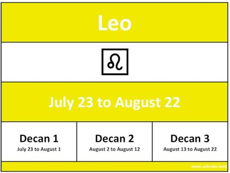 Zodiac sign of Leo ♌ : date, month and decan