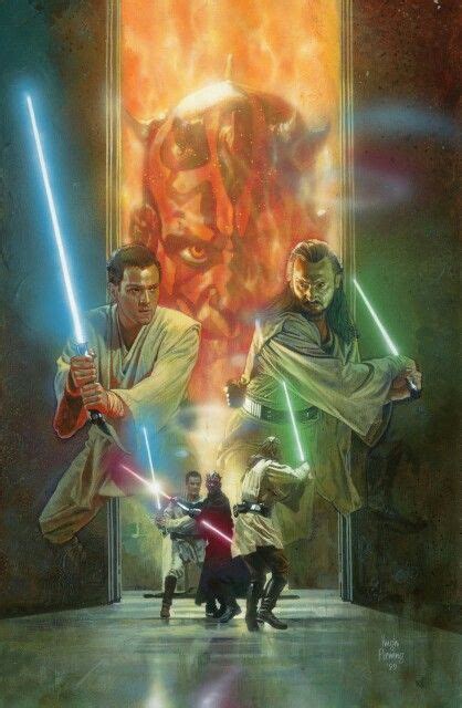 Qui Gon Jinn and Obi-Wan vs Darth Maul | Star wars illustration, Star wars art, Star wars artwork