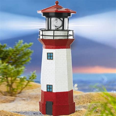 Solar Power LED Lighthouse Light with Rotating Light Beam 29CM Home Garden Decoration Fence Lawn ...