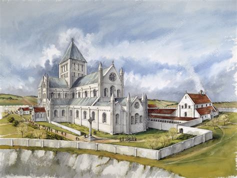 Old Sarum Cathedral, c1150, illustration - Stock Image - C057/6082 ...