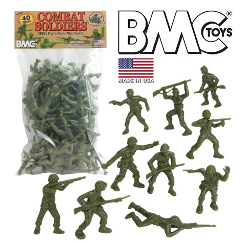 BMC Classic Green PLASTIC ARMY MEN - 40pc WW2 Soldier Figures - Made in USA | Plastic army men ...