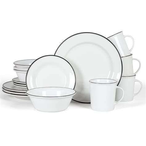 Martha Stewart Cliffield 16 pc Porcelain Dinnerware Set - White w/Black Rim