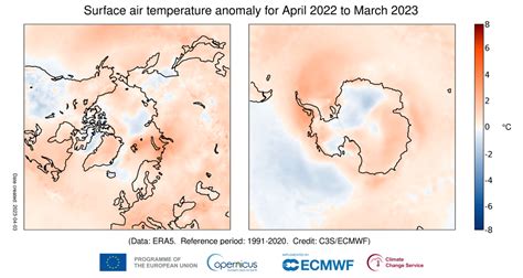 Surface air temperature for March 2023 | Copernicus