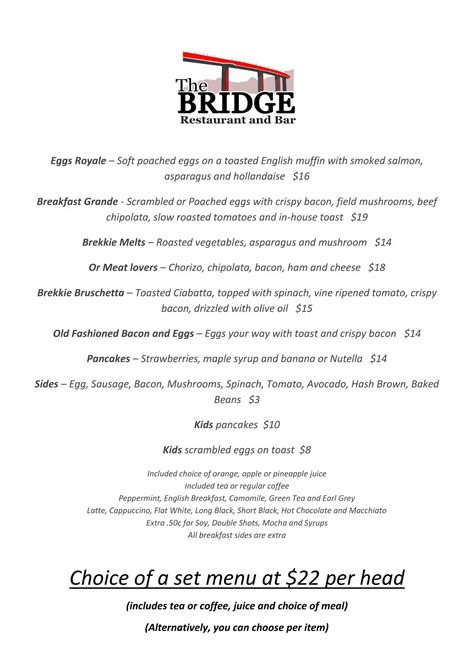 The Bridge Restaurant And Bar Menu - Urbanspoon/Zomato