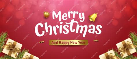 Premium Vector | Realistic christmas banner with element decoration on red background