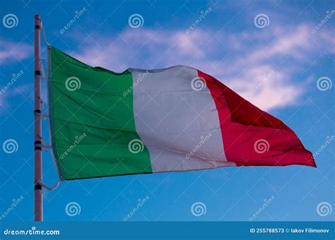 Image of National Tricolour Flag of Italy on Flagpole Stock Image ...