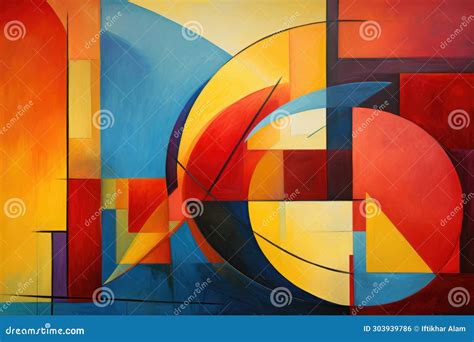 A Vibrant and Dynamic Painting Featuring an Abstract Design Comprised of Red, Yellow, and Blue ...