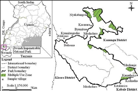 Map of Uganda (inset) showing location of Bwindi Impenetrable National ...