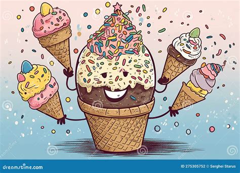 A Cartoon Ice Cream Cone with Sprinkles and Ice Cream. AI Generative ...