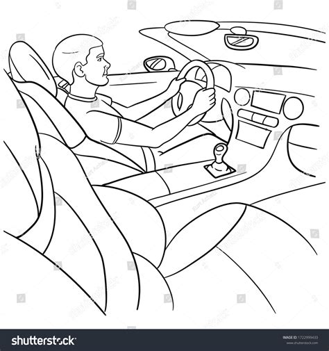 Monochrome Vector Illustration Man Sitting Driving Stock Vector (Royalty Free) 1722999433