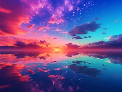 Premium AI Image | Purple and blue sunset with clouds reflected in water generative ai