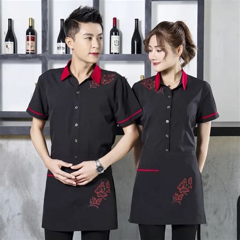 Short Sleeve Black Women Waiter Uniform Restaurant Waitress Uniform Food Service Chef Uniform ...