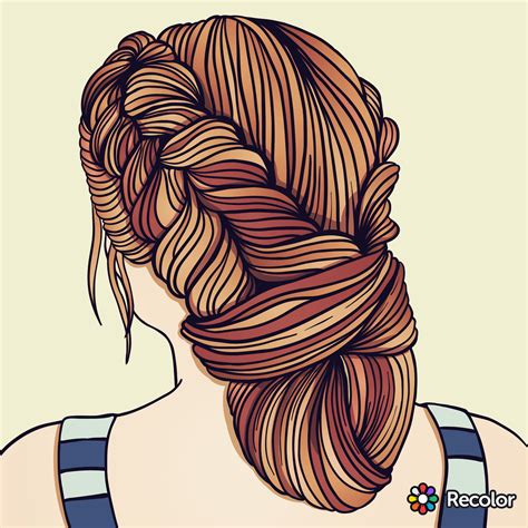 a drawing of a woman's back with her hair in a low bun braid