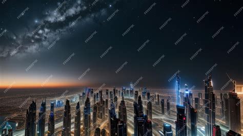 Premium AI Image | A night view of dubai with a starry sky and a cityscape