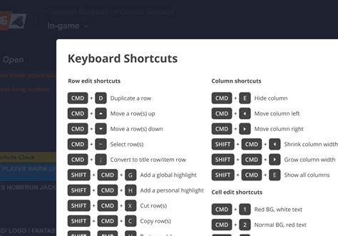 New keyboard shortcut modal - Shoflo