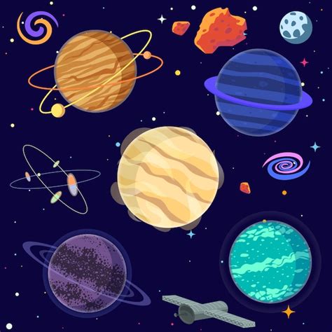 Conjunto de planetas de dibujos animados y elementos del espacio. | Vector Premium