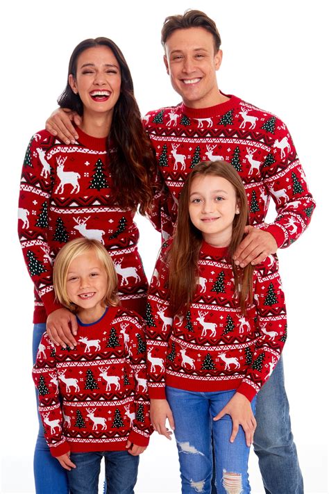 Family Matching Christmas Ugly Sweaters Long Sleeve Reindeer Snowflakes Knitted Sweater Pullover ...