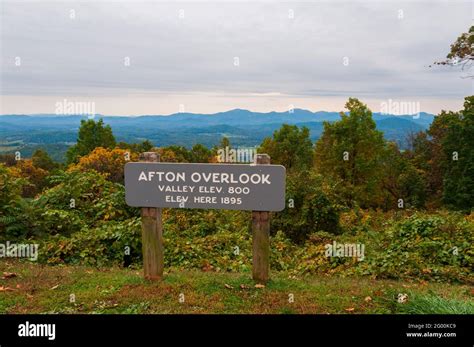 Afton overlook in the Blue Ridge mountains, or Blue Ridge Parkway, part of the Appalachian ...