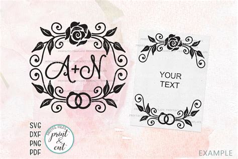 Floral Wedding Swirls Borders Monogram frame cut print file