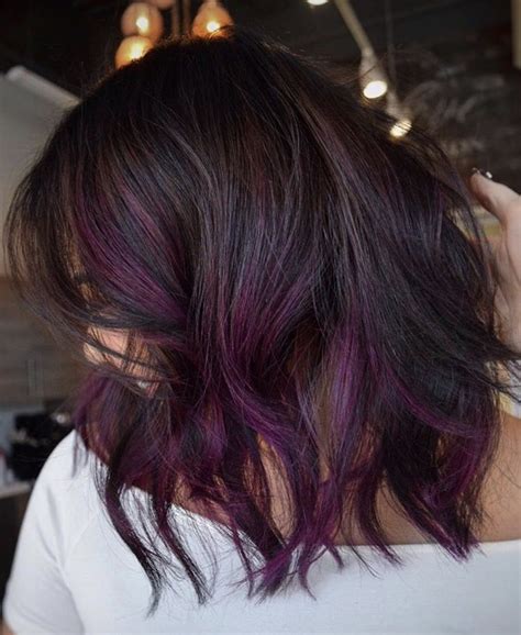 Purple ends Hair Color Purple, Trendy Hair Color, Brown Hair Colors, Brunette Hair Color, Purple ...