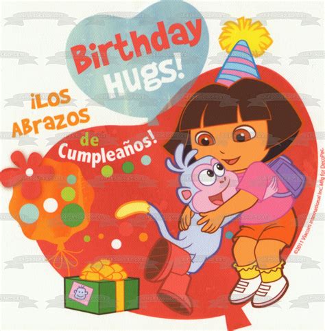 Dora the Explorer Birthday Hugs Boots and Presents Edible Cake Topper – A Birthday Place