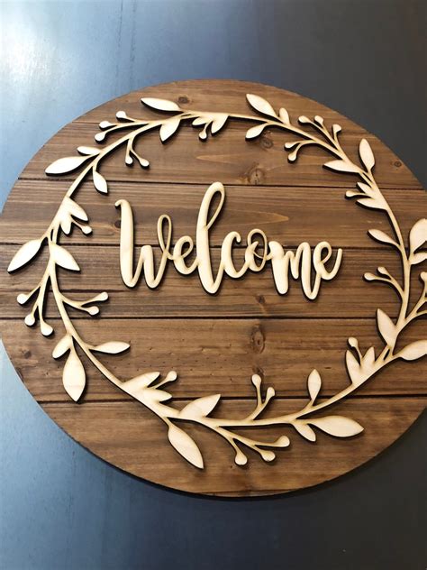 Wood Circle Welcome Sign Farmhouse Decor House Warming Gift | Etsy