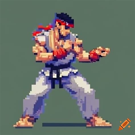 Ryu from street fighter vi, pixel art style, concept art on Craiyon