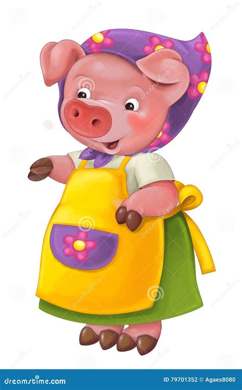 Cartoon Young Happy and Funny Mother Pig - Isolated Background Stock Illustration - Illustration ...