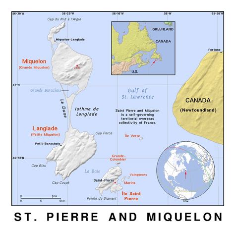 Detailed political map of Saint Pierre and Miquelon with relief | Saint ...