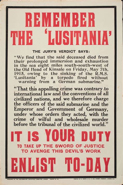 WW1, poster, Remember the Lusitania, 1915-1918 | Lusitania, Propaganda posters, Propaganda