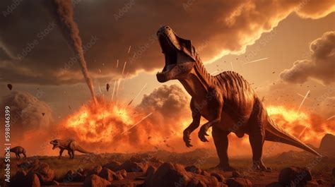 Extinction of the dinosaurs by a meteor impact scene ai, ai generative ...