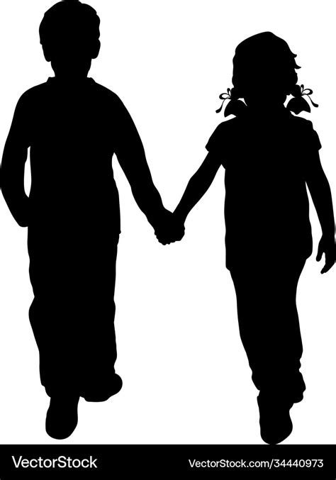 Silhouettes walking boy and girl from back Vector Image