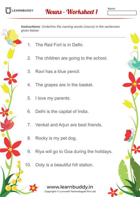 English worksheets for Class 1 (Nouns, Verbs, Pronouns) – Learnbuddy.in