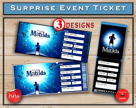 Matilda Printable Broadway Surprise Ticket. Editable Musical Theatre ...