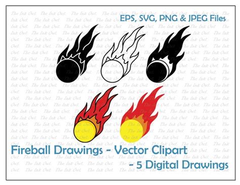 Fireball Vector Clipart / Outline & Stamp Drawing - Etsy