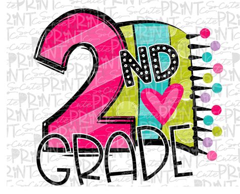 Back to school Second grade bright & fun clipart PNG file - Etsy España