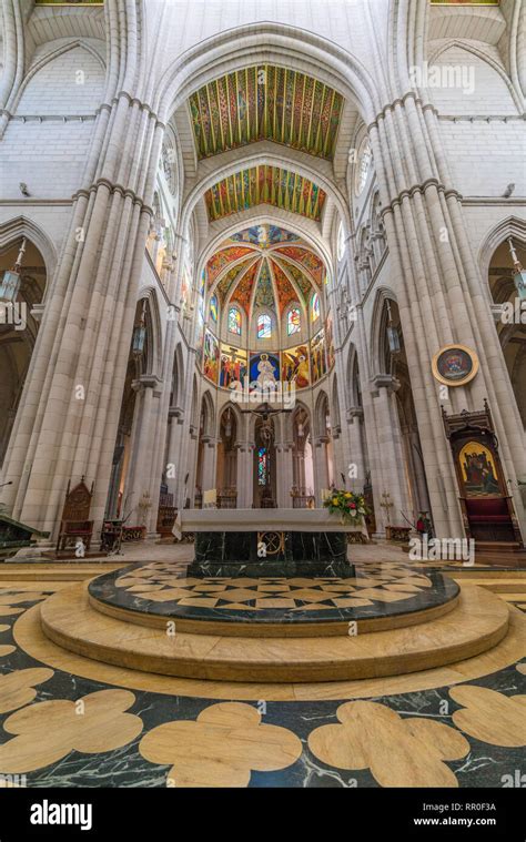 Interior of Cathedral de la Almudena. Cathedral of Saint Mary the Royal ...