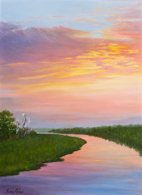 River Sunset Painting by Audrey McLeod