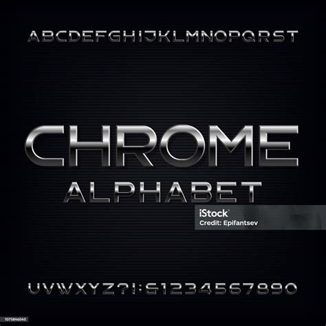 Chrome Alphabet Font Metallic Effect Letters And Numbers Stock Illustration - Download Image Now ...