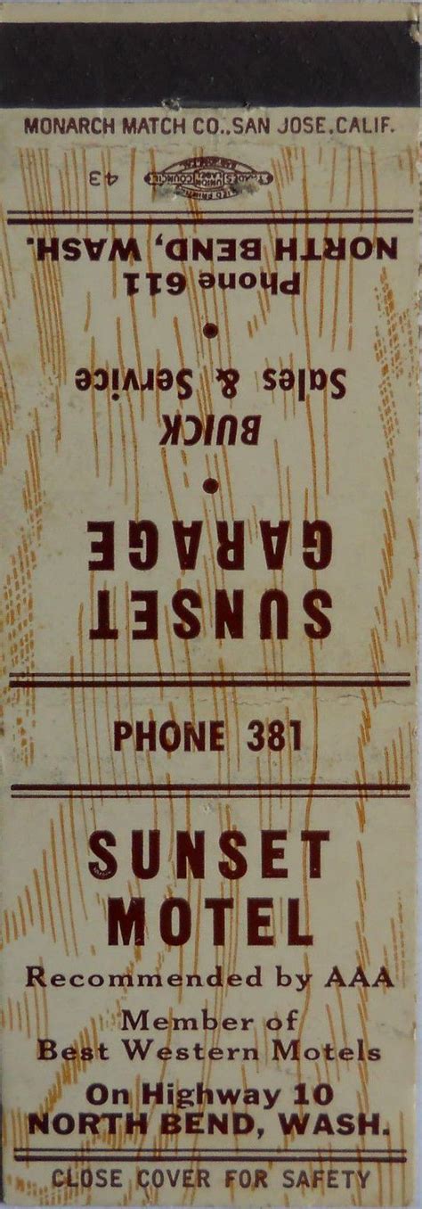 Pin by Larry Olson on Matchbook Covers | Matchbook, Best western, North ...