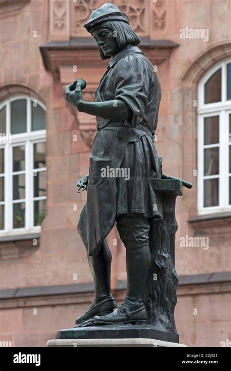 Fountain sculpture of Peter Henlein, 1480-1542, inventor of the pocket watch, fountain and ...