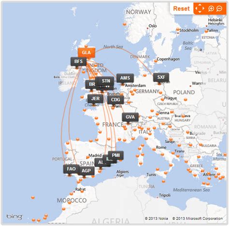 easyJet route map - from Glasgow