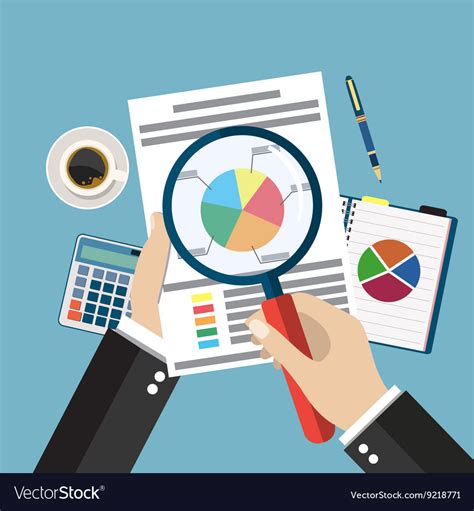 Cartoon businessman hands with magnifier analysis Vector Image