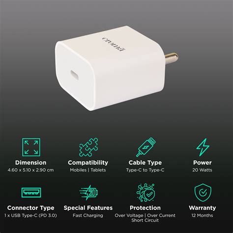 Buy Croma 20W Type C Fast Charger (Type c to type c cable included Apple compatible, white ...