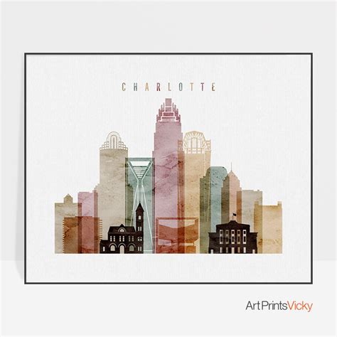 Charlotte art print Charlotte poster watercolor Skyline | Etsy