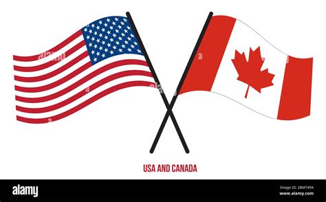 USA and Canada Flags Crossed And Waving Flat Style. Official Proportion ...