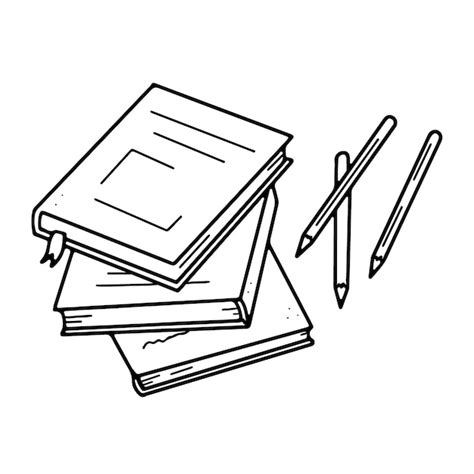 Premium Vector | A stack of books and pencils drawing stationery on the table in doodle style